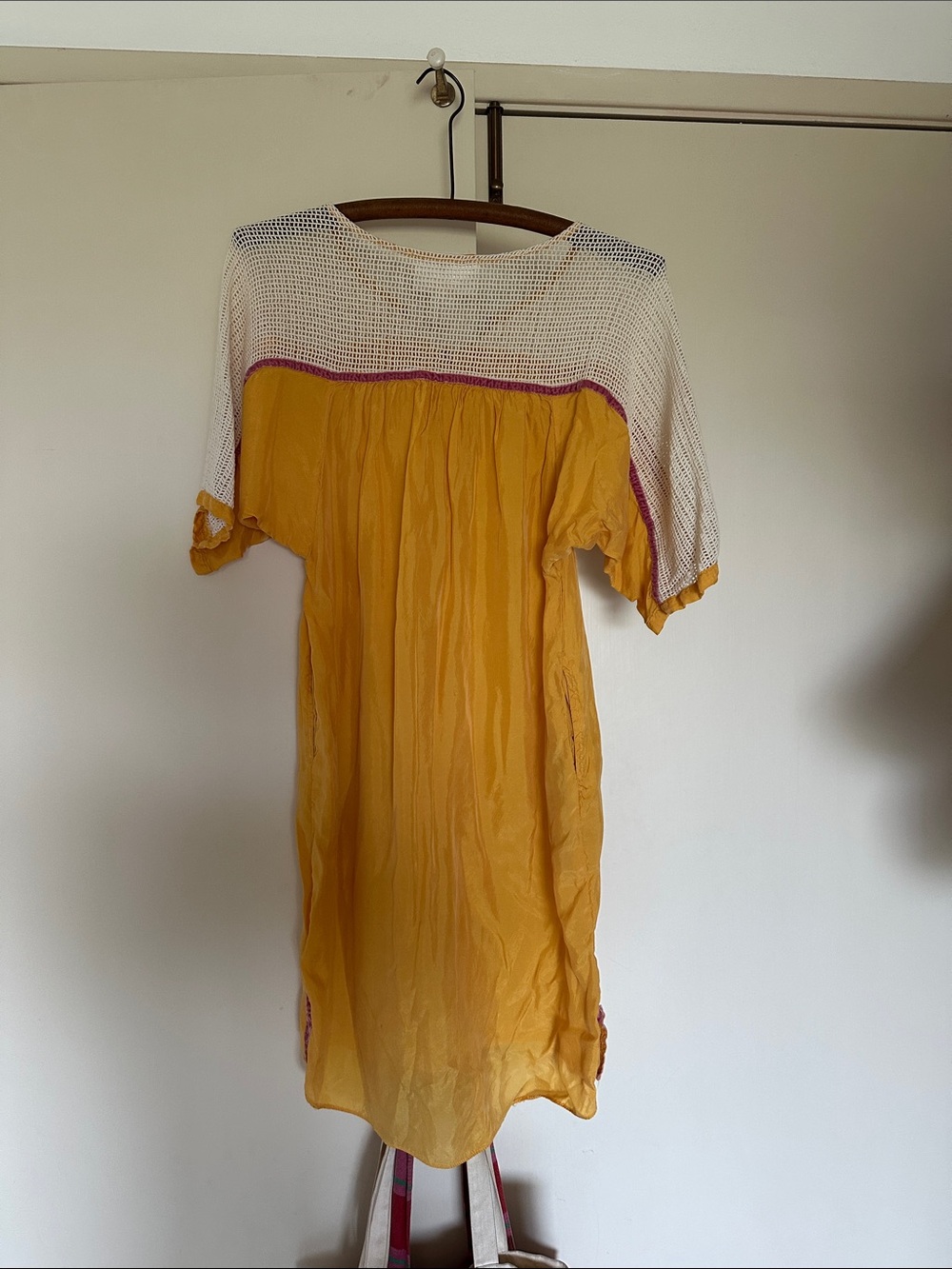 Yellow Silky Mesh Yoke Boho Dress